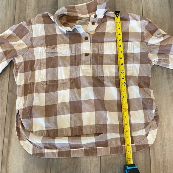 Everlane Flannel Button Down Cotton Poppver Brown and White Checkered Shirt - Picture 4 of 4